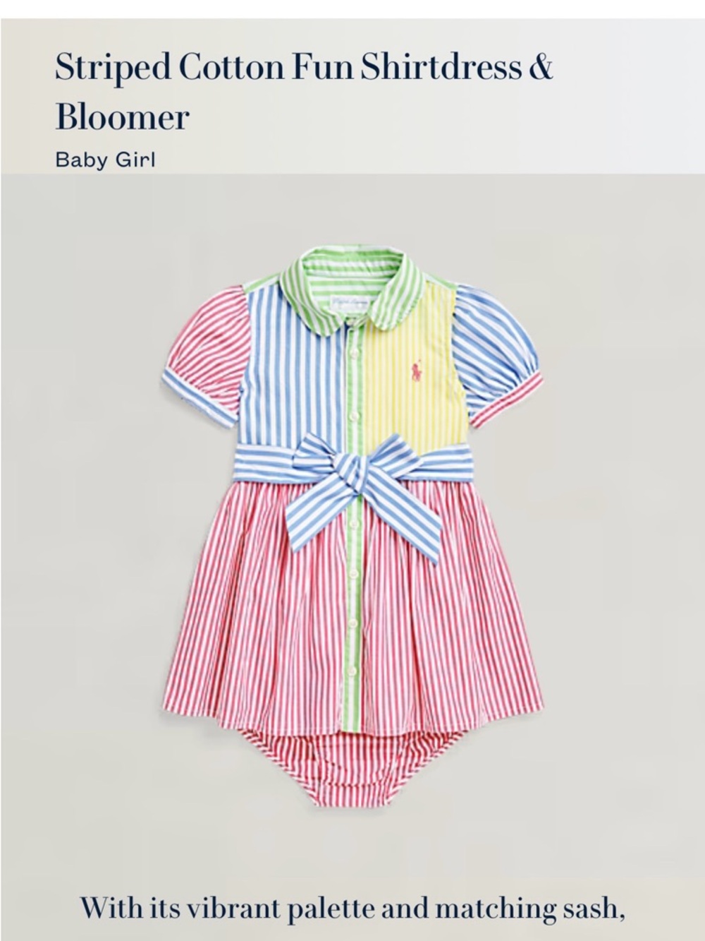Ralph Lauren Multi-Stripe Polo Dress in Green, Yellow & Blue